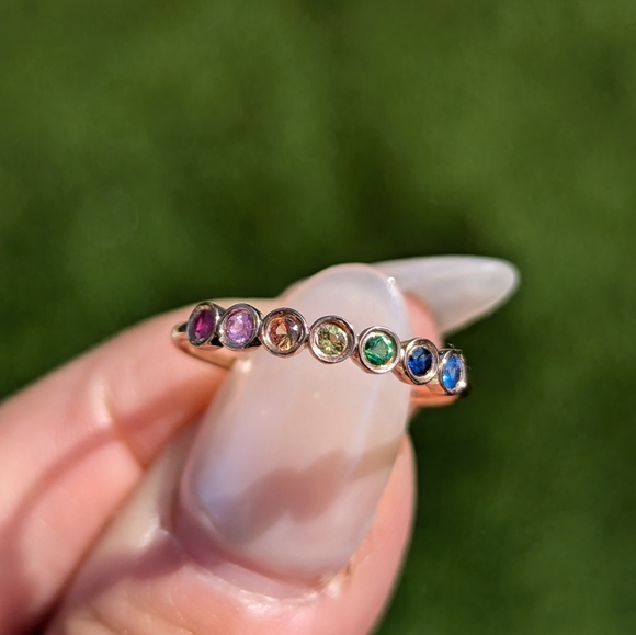 14k Yellow Gold Emerald Ruby Sapphire Bezel Band - Picture 6 of 10